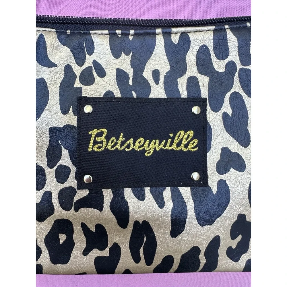 Betseyville by Betsey Johnson Gold Black Leopard Print‎ Makeup Pouch